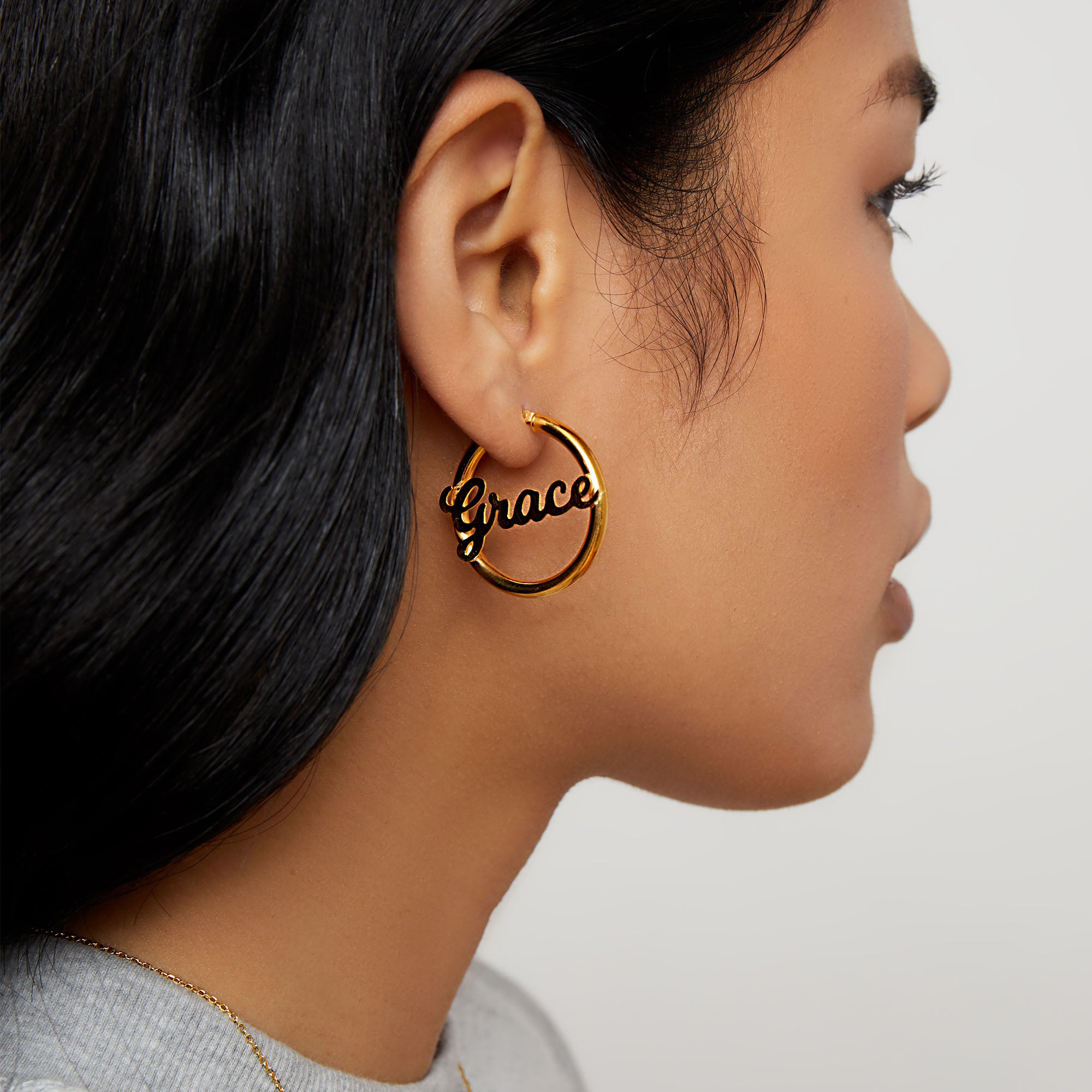 14K Custom Designed Gold Nameplate Hoop Earrings  Small  Carbo Jewelers