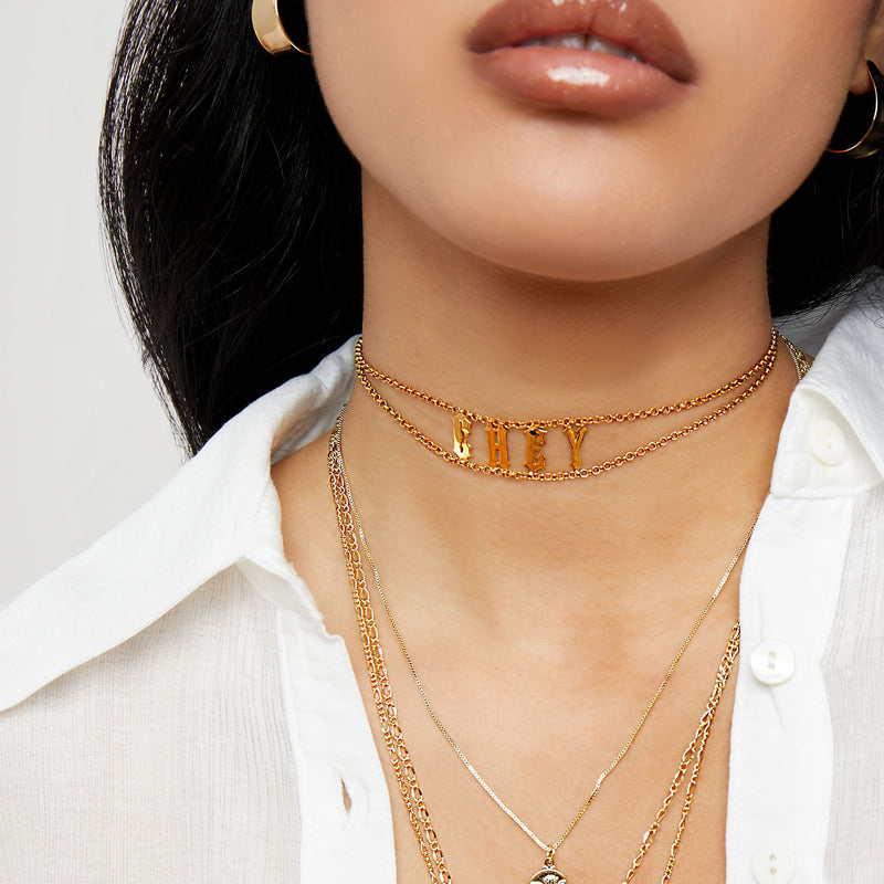 gold uppercase brick choker necklace