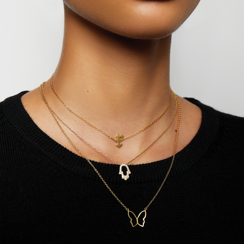 gold butterfly pendant chain necklace