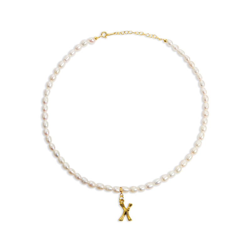 inital letter x pearl necklace