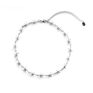 silver barbed wire choker necklace