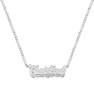 silver heart nameplate chain necklace