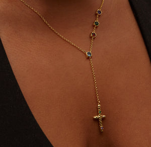 gold lariat cross necklace