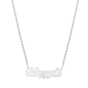 silver nameplate necklace with heart