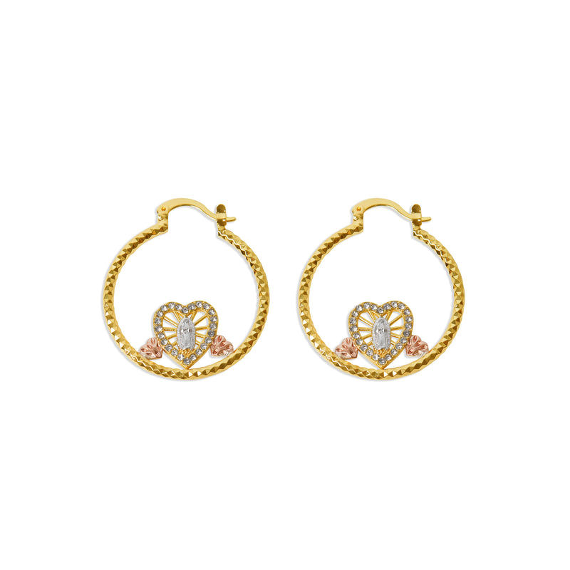 THE HAMMERED HOOP GUADALUPE HEART EARRINGS