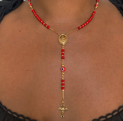 red evil eye rosary necklace