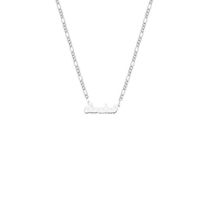 silver figaro chain nameplate necklace