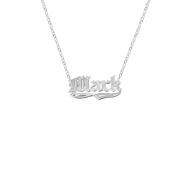 THE OLD ENGLISH FIGARO CUT CLASSIC NAMEPLATE NECKLACE  (CHAPTER II BY GREG YÜNA X THE M JEWELERS)