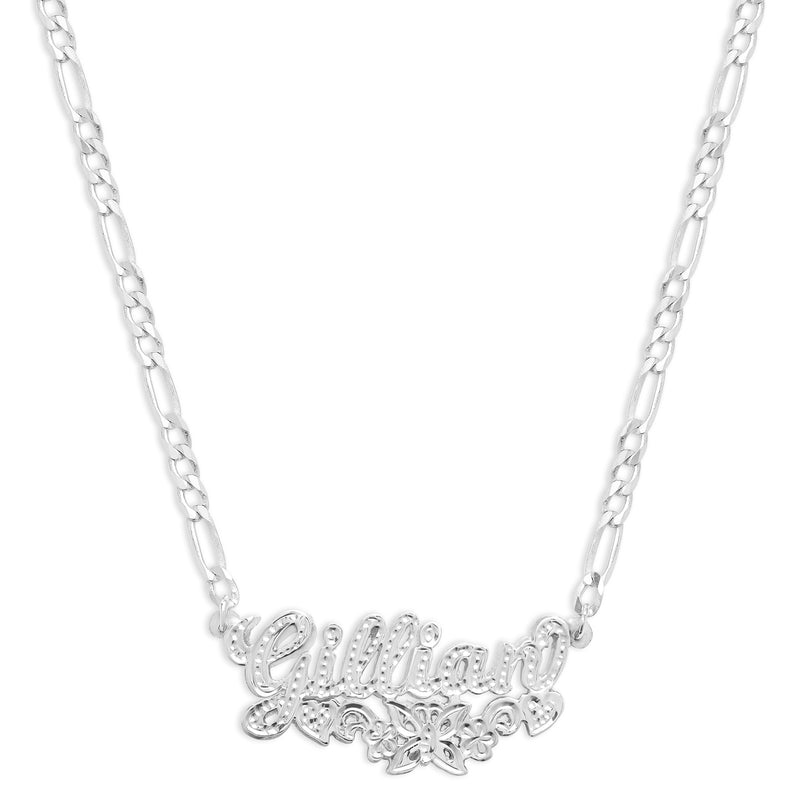 silver butterfly nameplate necklace