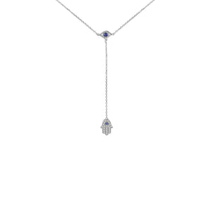 silver hamsa and evil eye necklace