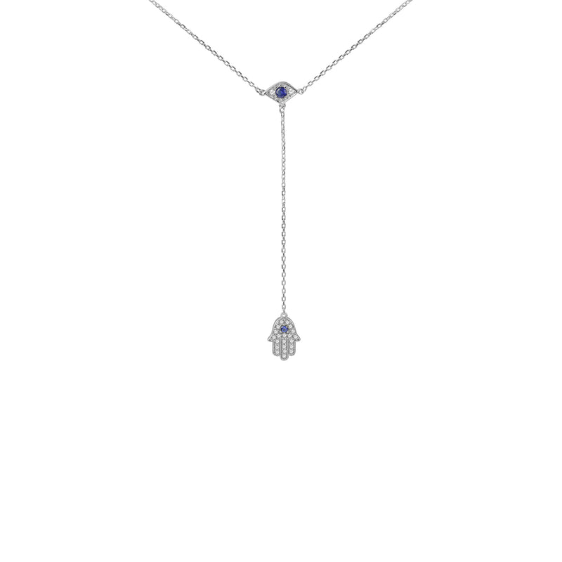 silver hamsa and evil eye necklace