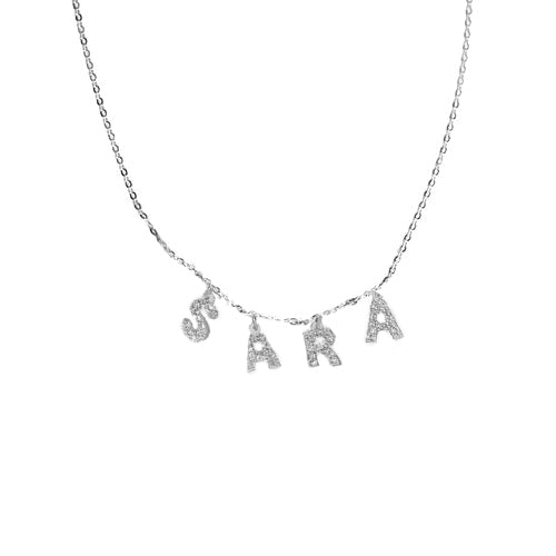 silver iced out hanging letter choker necklace