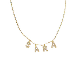 gold iced out hanging letter choker necklace