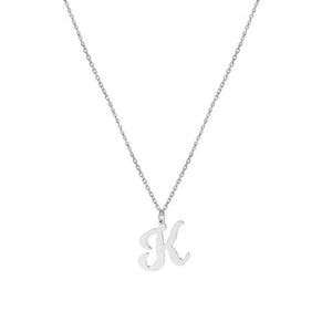silver initial script letter pendant necklace