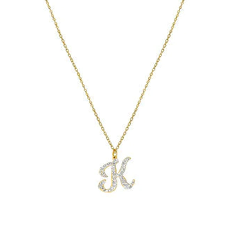 gold iced out single letter pendant necklace
