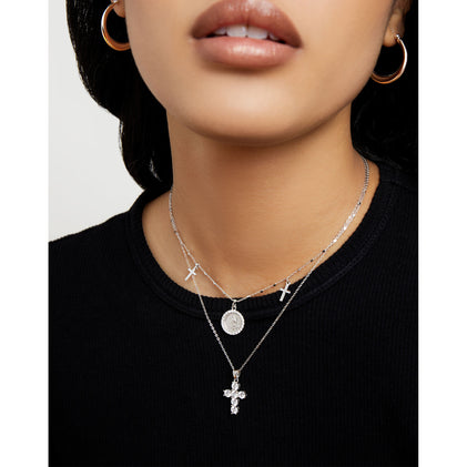 two cross and one medal choker necklace