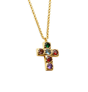 large cross pendant chain necklace with colored stones