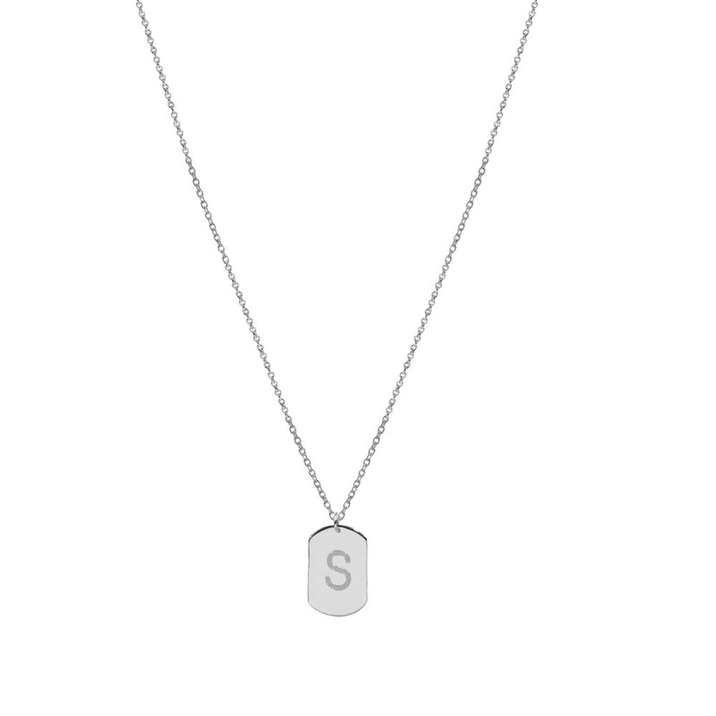 silver dog tag initial necklace