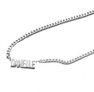 silver small nameplate necklace with curb chain