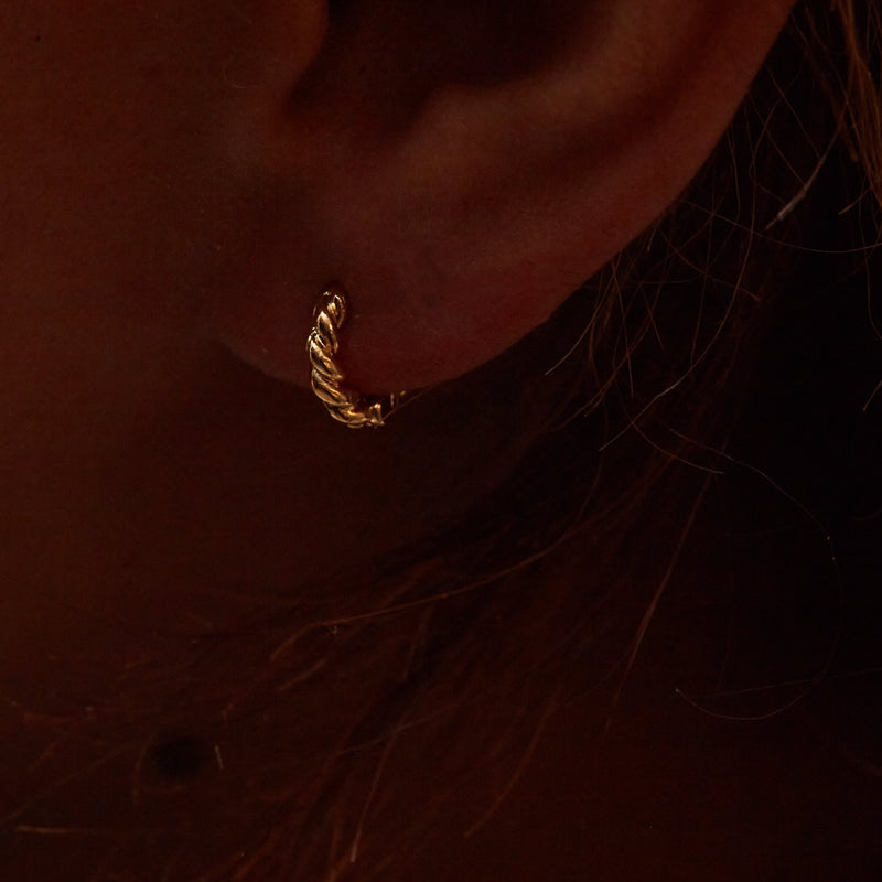 gold twisted rope huggie earrings