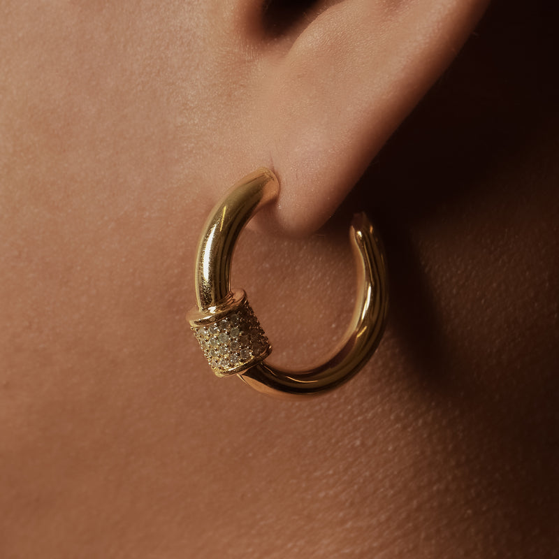 gold pave bar thick hoop earring