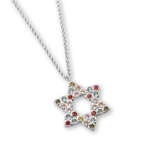 silver colorful stone star of david pendant necklace