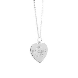silver no parking here heart pendant necklace