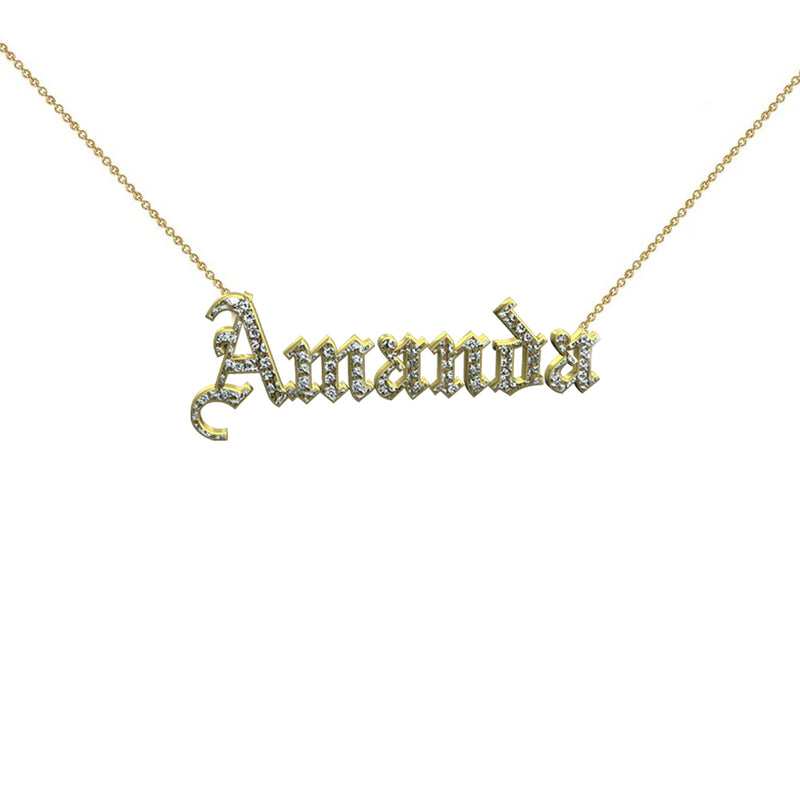 THE GOTHIC NAMEPLATE NECKLACE (GOLD/DIAMONDS)