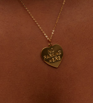 gold no parking here heart necklace