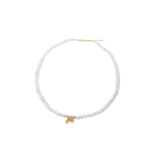 pearl necklace with gold initial letter