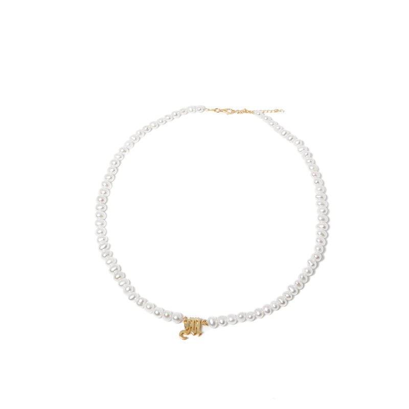 pearl necklace with gold initial letter