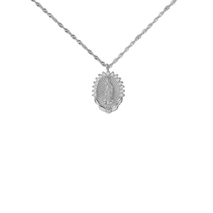 silver guadalupe single rose pendant necklace