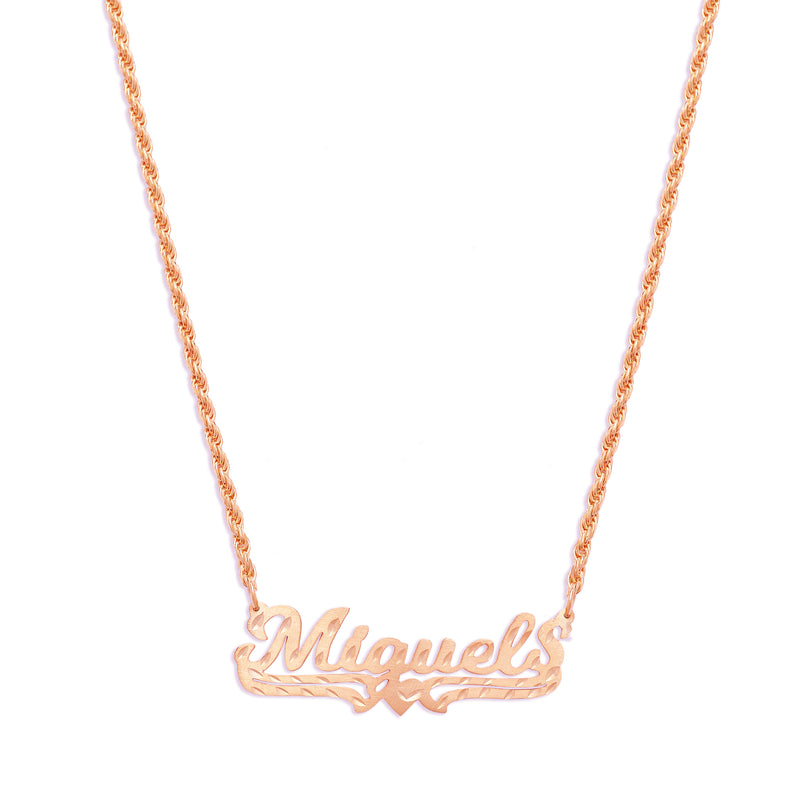 rose gold nameplate necklace with heart