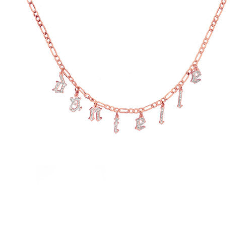 rose gold iced out gothic nameplate choker necklace