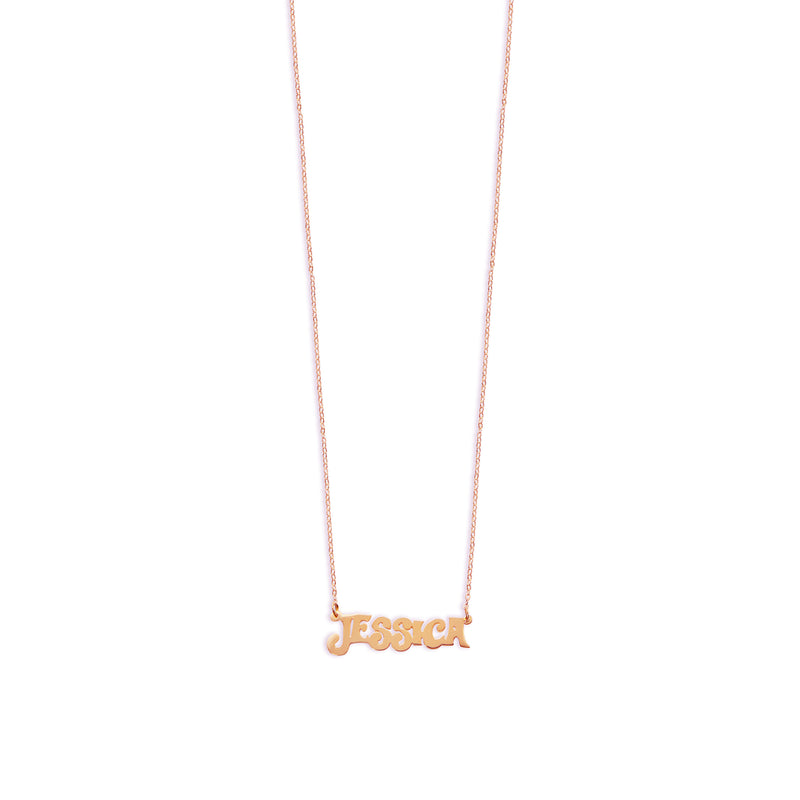 rose gold groovy nameplate necklace