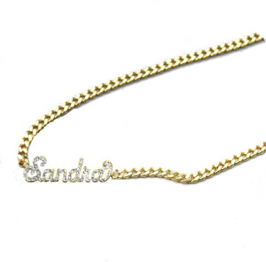 script nameplate choker necklace with curb chain