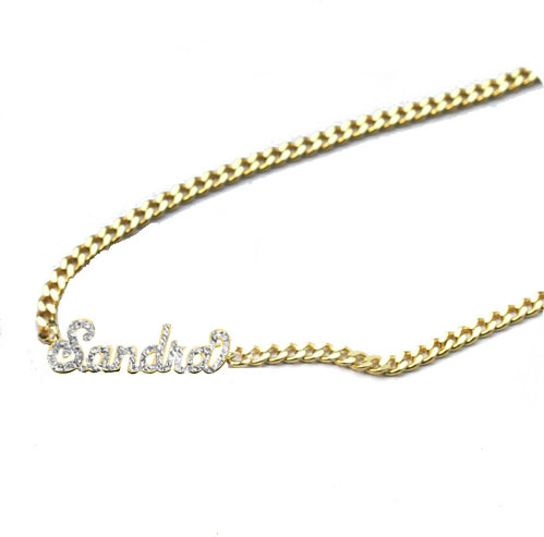 script nameplate choker necklace with curb chain