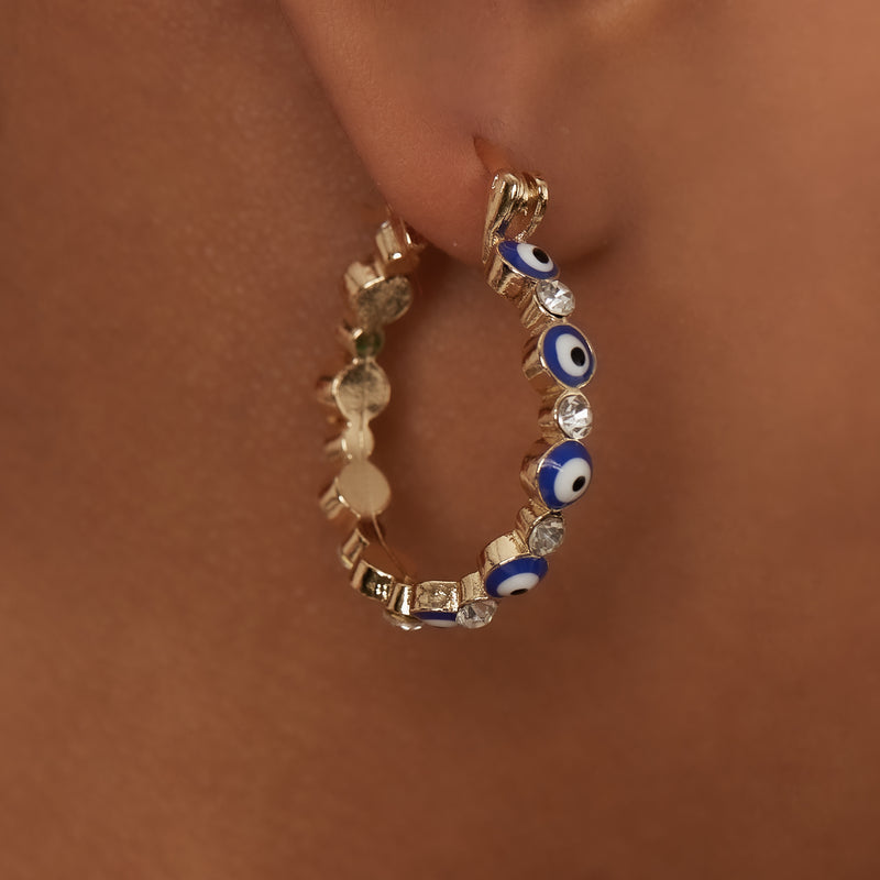 blue evil eye hoop earrings