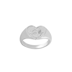 silver heart angel signet ring