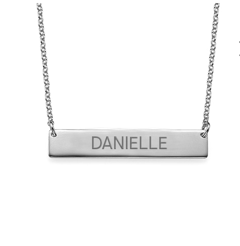 silver block bar nameplate necklace
