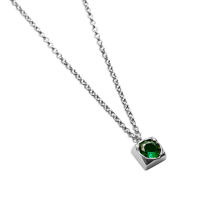 silver bezel green stone pendant necklace