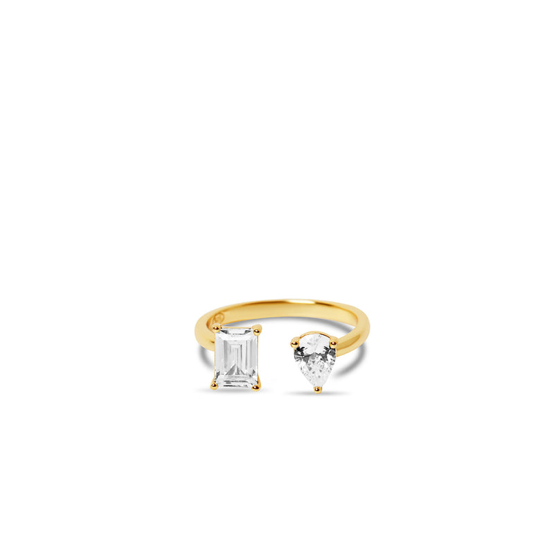 gold split ring with two stones