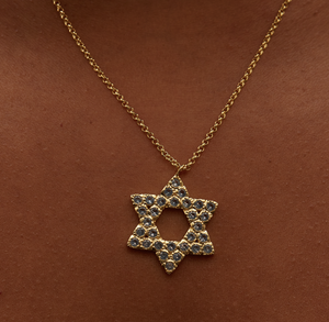 blue zirconia gold star of david pendant chain necklace