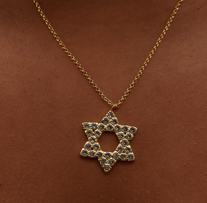 blue zirconia gold star of david pendant chain necklace