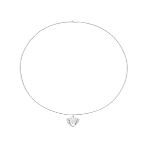 silver flower heart initial letter M pendant necklace