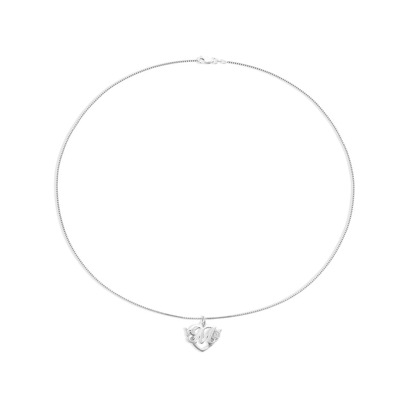silver flower heart initial letter M pendant necklace