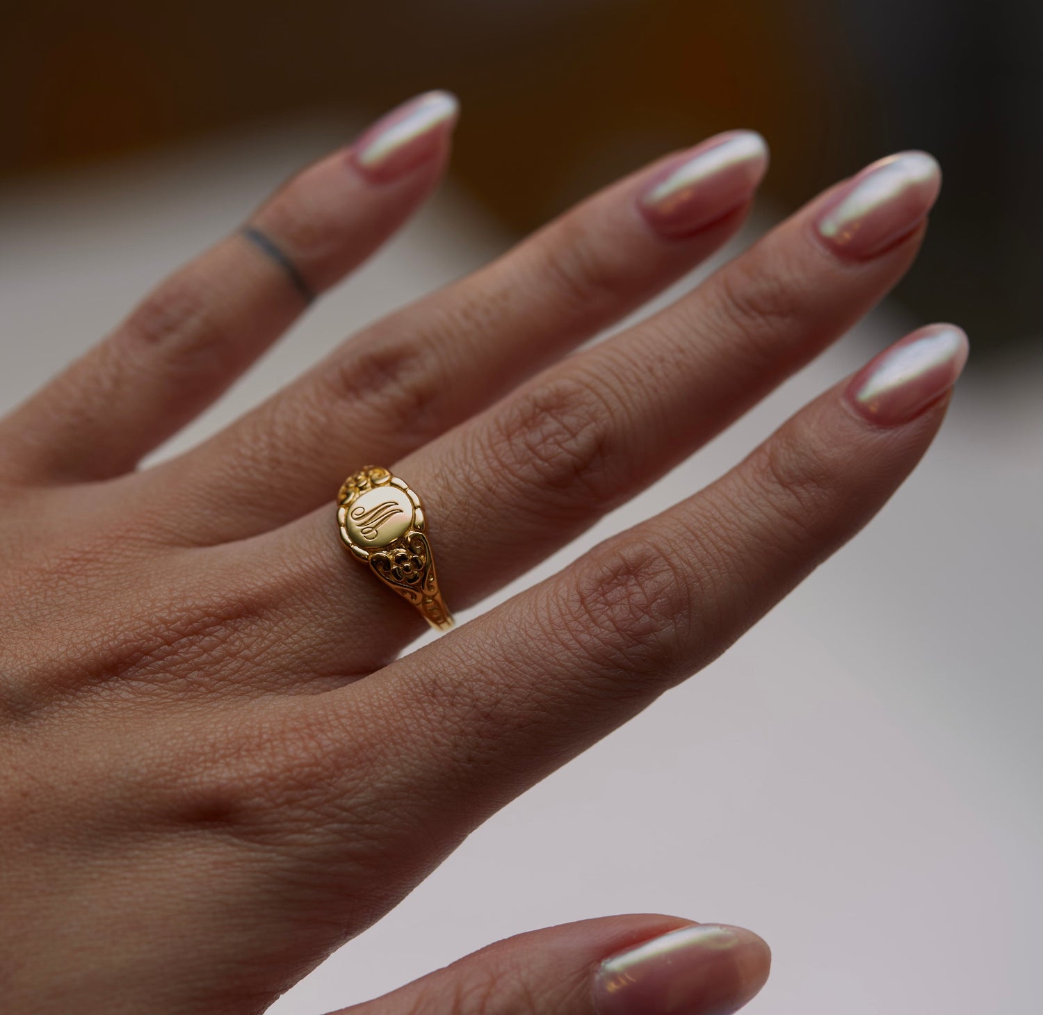 The Hand Engraved Script Letter Ring | The M Jewelers