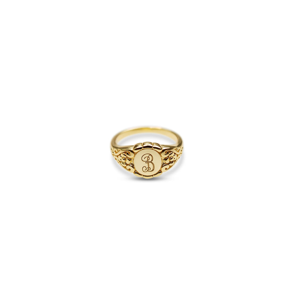 The Hand Engraved Script Letter Ring | The M Jewelers