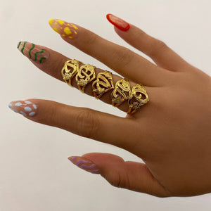 cutout flower heart initial ring