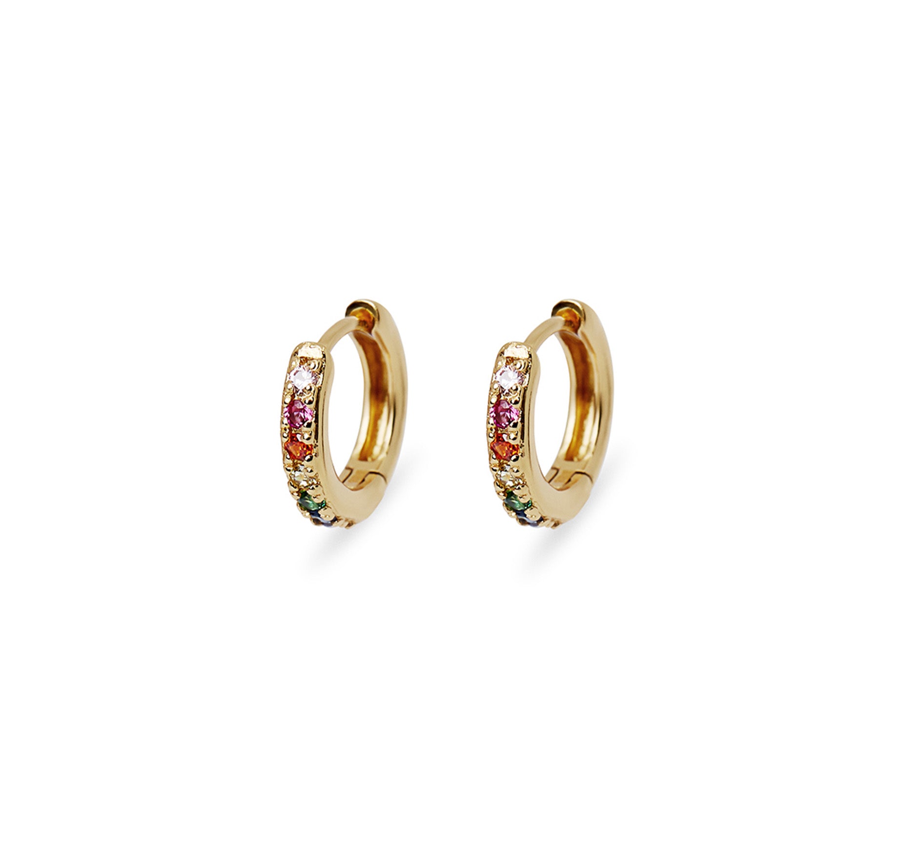 Buy Oliver Bonas Rainbow Stone Inlay Gold Plated Brass Huggie Earrings from  the Next UK online shop